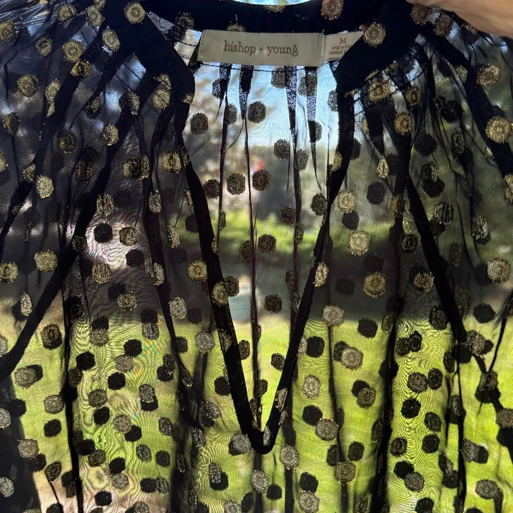 Anthropologie Bishop & Young Black Pullover Blouse w Gold Metallic Dots Medium - Picture 6 of 15